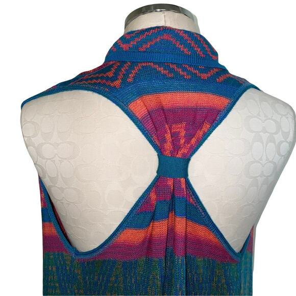Say What open front lightweight shawl cardigan vest multicolor aztec print sz L - Picture 5 of 9